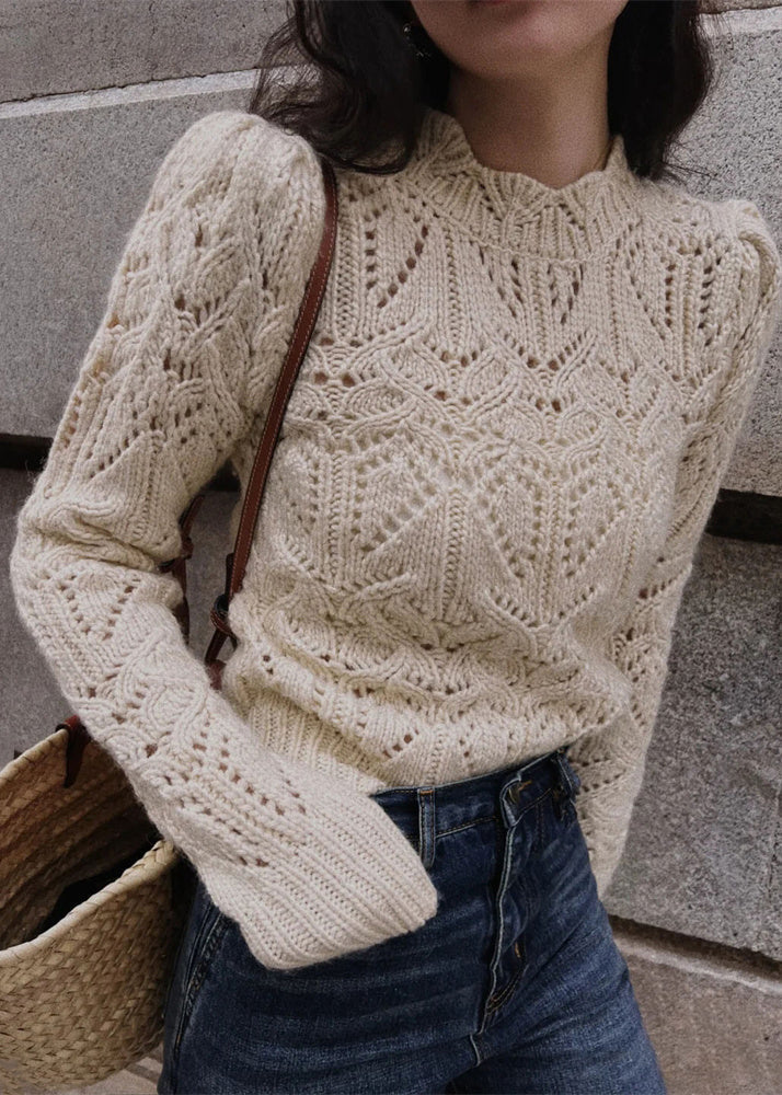 Apricot Hollow Out Patchwork Knit Sweaters AH665