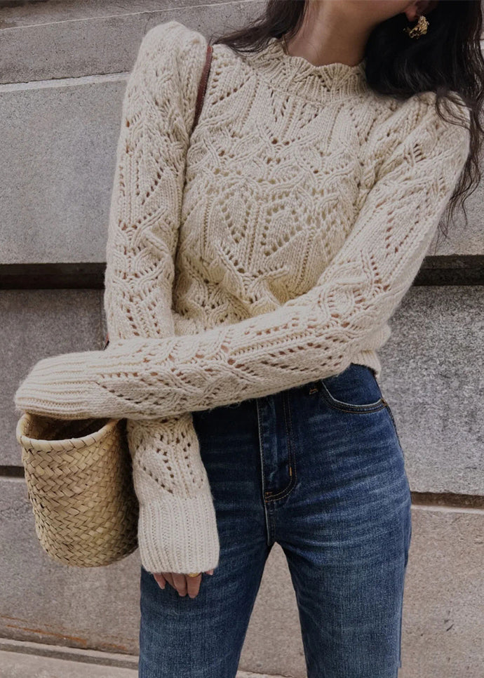Apricot Hollow Out Patchwork Knit Sweaters AH665