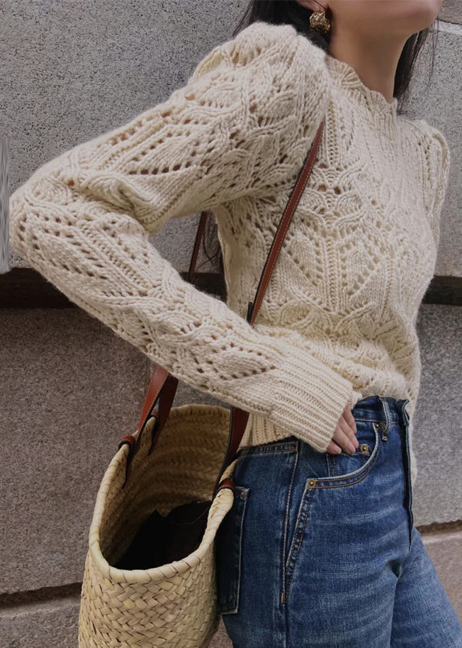 Apricot Hollow Out Patchwork Knit Sweaters AH665