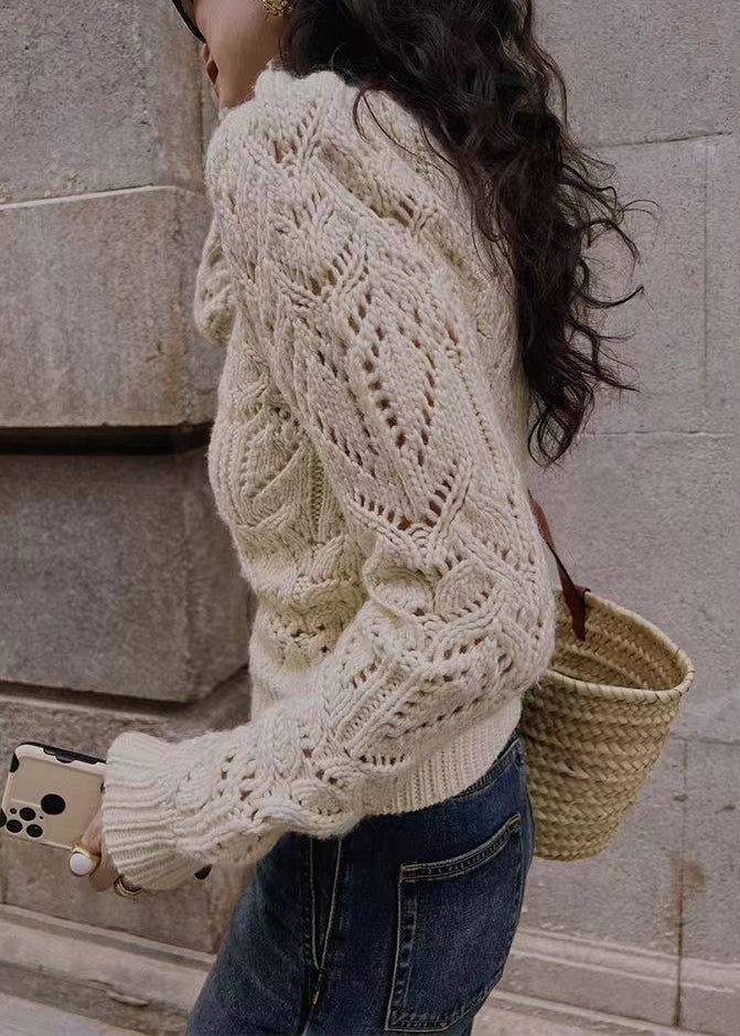 Apricot Hollow Out Patchwork Knit Sweaters AH665