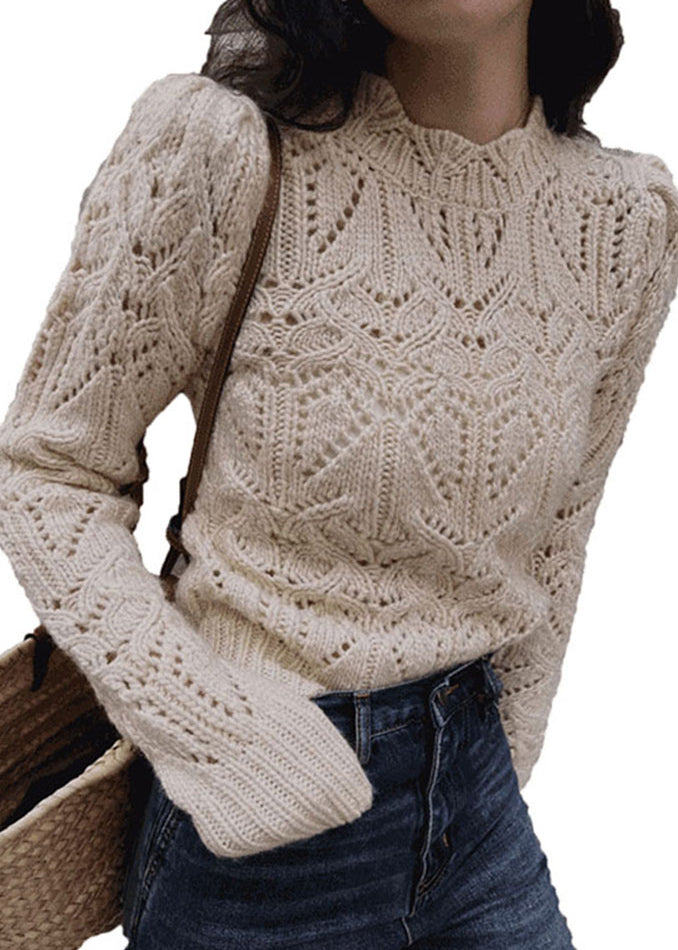 Apricot Hollow Out Patchwork Knit Sweaters AH665