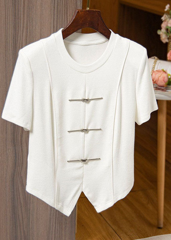 Vintage Black Asymmetrical Chinese Button Patchwork Cotton T Shirts Tops Summer Ada Fashion