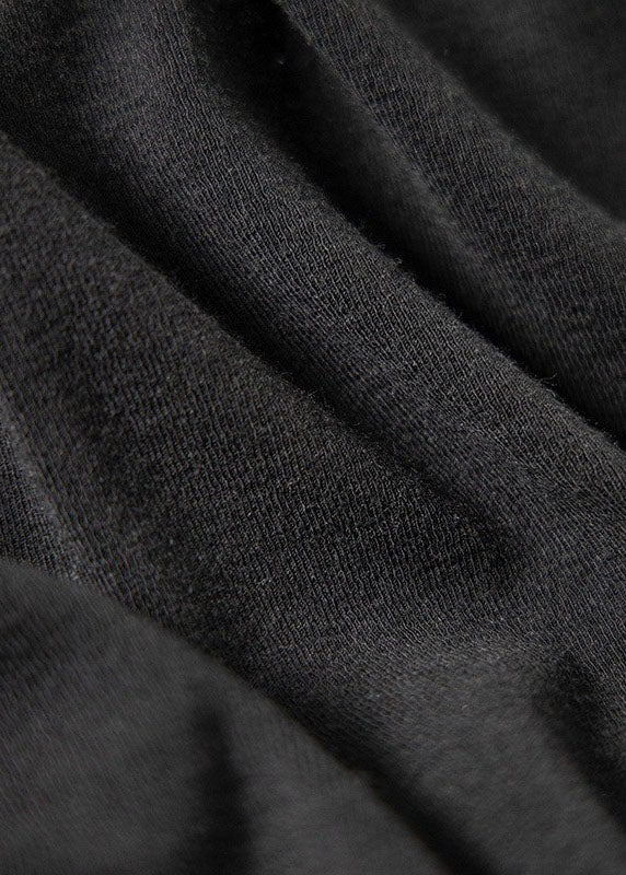 Vintage Black Asymmetrical Chinese Button Patchwork Cotton T Shirts Tops Summer Ada Fashion