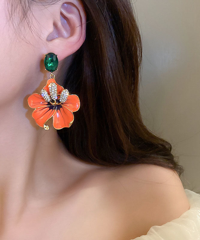 Vintage Orange Sterling Silver Zircon Oil Dirp Floral Drop Earrings LY9172 Ada Fashion