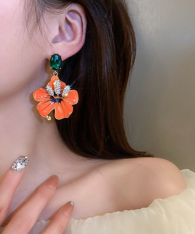 Vintage Orange Sterling Silver Zircon Oil Dirp Floral Drop Earrings LY9172 Ada Fashion