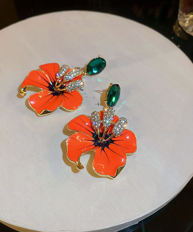 Vintage Orange Sterling Silver Zircon Oil Dirp Floral Drop Earrings LY9172 Ada Fashion