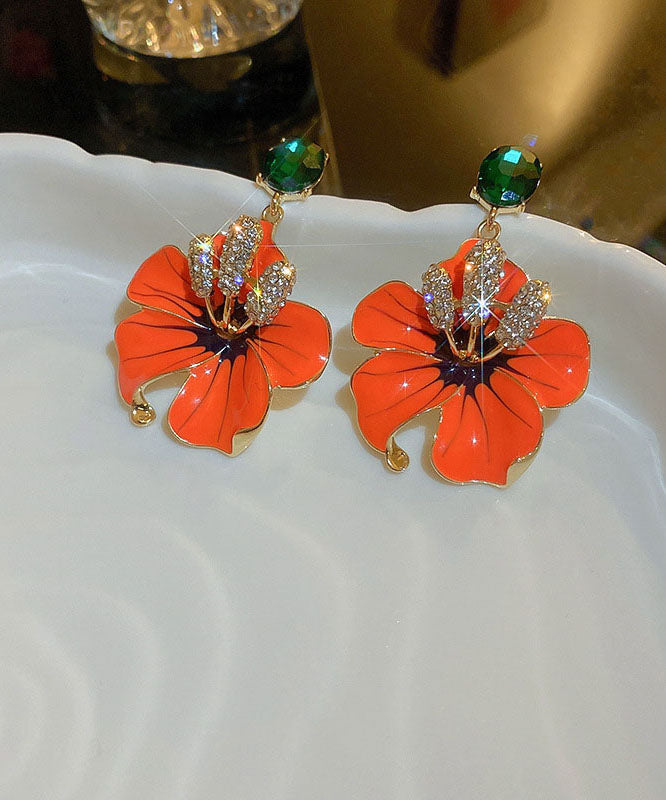 Vintage Orange Sterling Silver Zircon Oil Dirp Floral Drop Earrings LY9172 Ada Fashion
