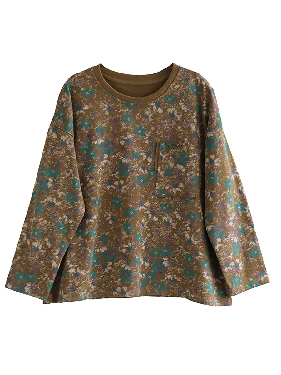 Women Vintage Cotton Flower O-Neck Sweatshirt Ada Fashion