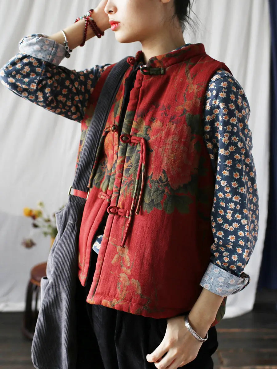 Women Vintage Flower Print Cotton Padded Coat Ada Fashion