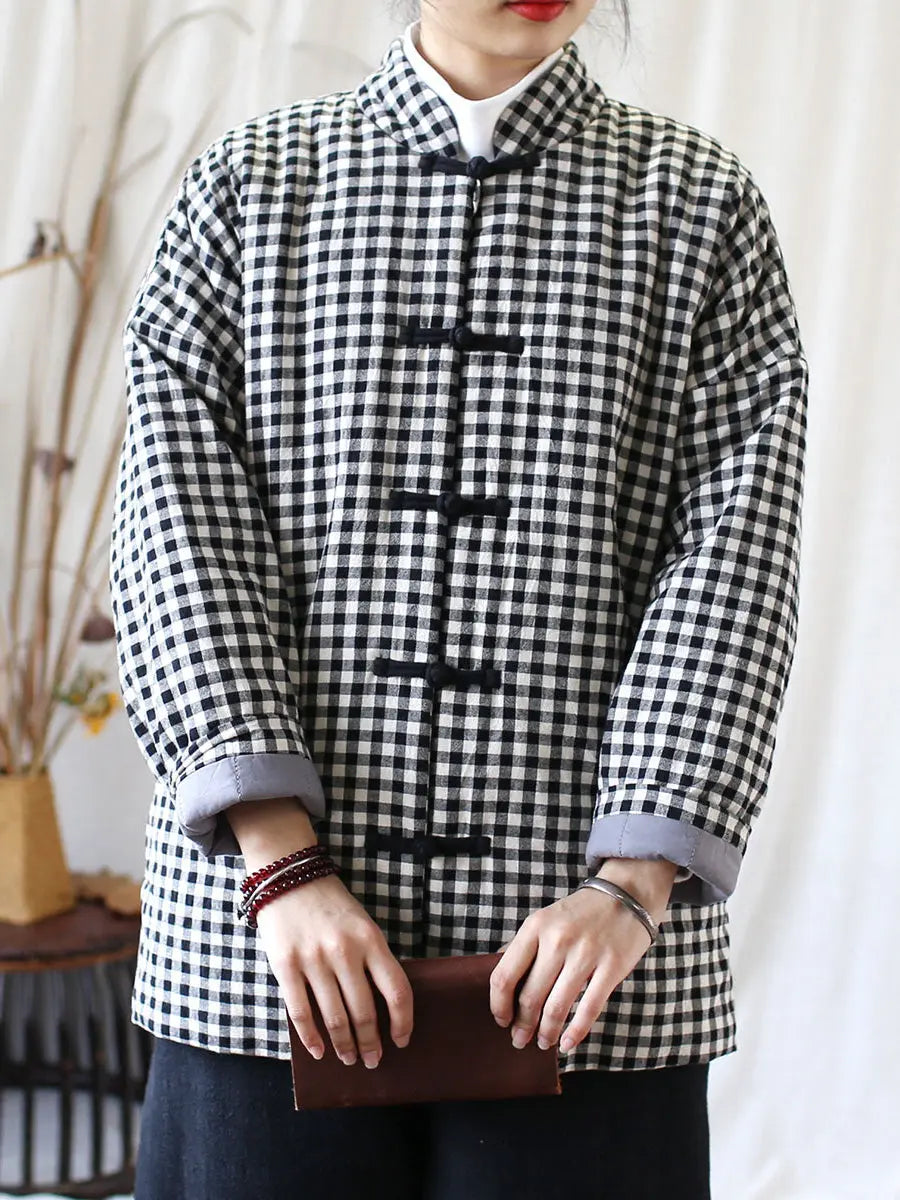 Women Vintage Winter Plaid Cotton Padded Coat Ada Fashion