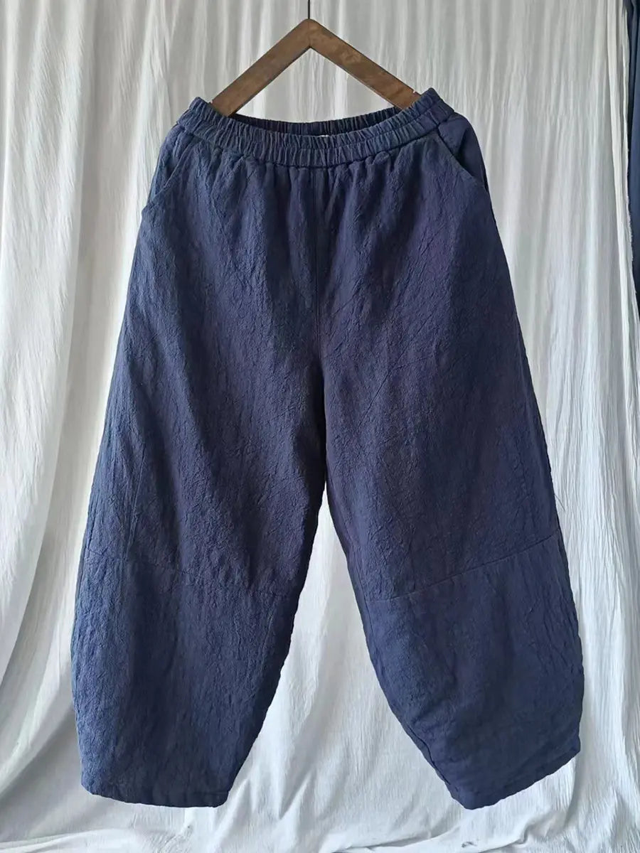 Women Vintage Winter Solid Ramie Padded Harem Pants Ada Fashion