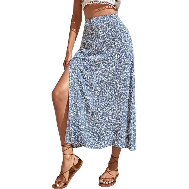 Floral Slit Midi A-Line Skirt YR4071