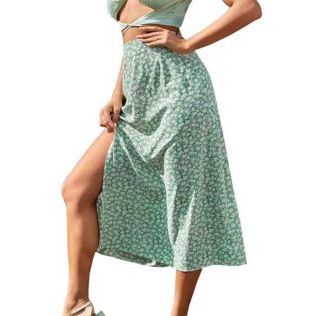 Floral Slit Midi A-Line Skirt YR4071