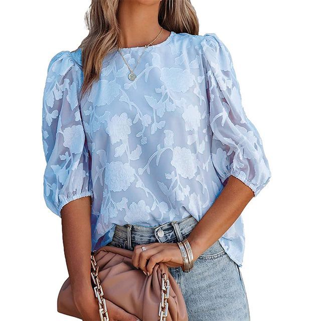 Floral Print Elbow Sleeve Blouse YS10023