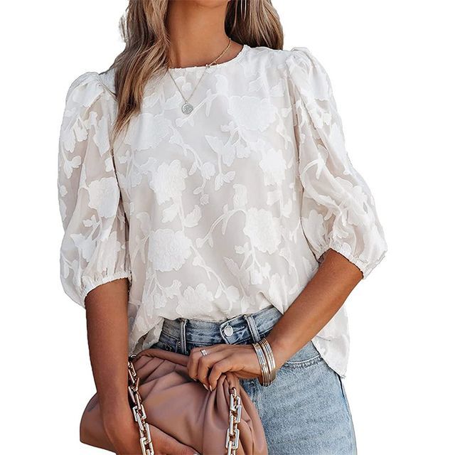 Floral Print Elbow Sleeve Blouse YS10023
