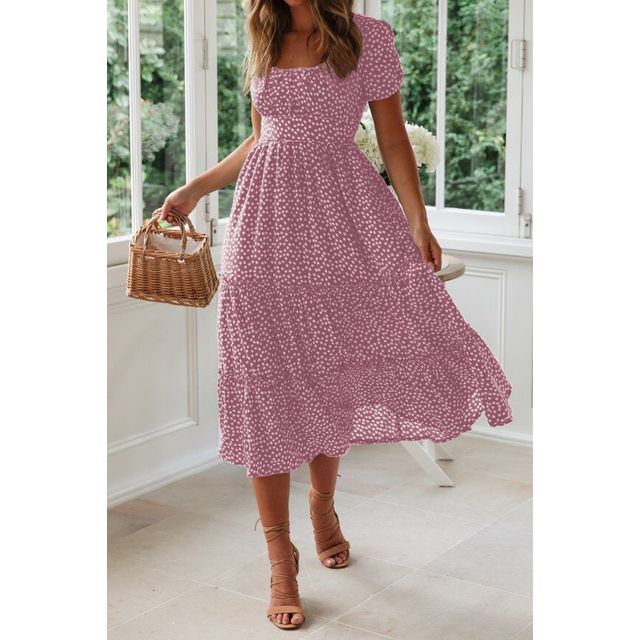 Kurzärmliges Midi-Sommerkleid mit Blumenmuster YS1002