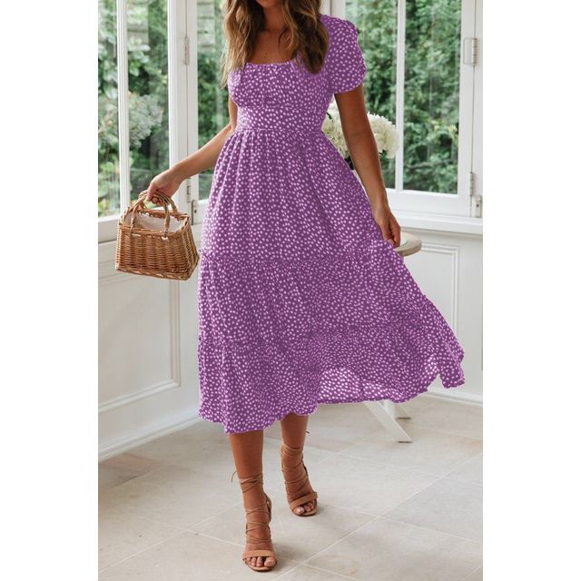Kurzärmliges Midi-Sommerkleid mit Blumenmuster YS1002