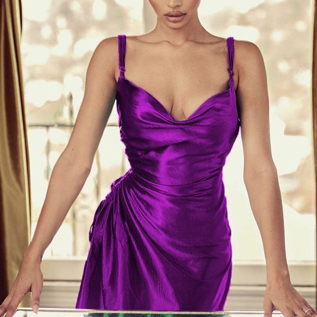 Spaghetti-Strap Slit A-Line Dress CG12