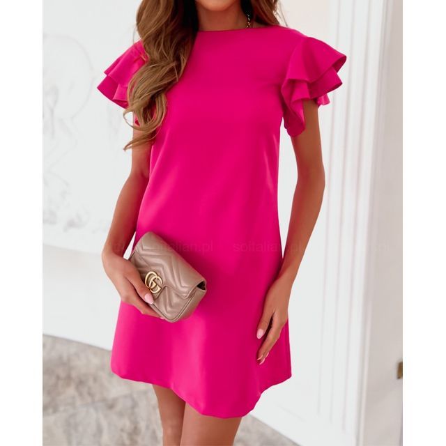 Schlichtes Mini-A-Linien-Kleid mit Rüschenbesatz YS10019