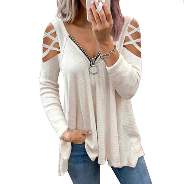 T-shirt zippé à manches longues et découpes unies CG17