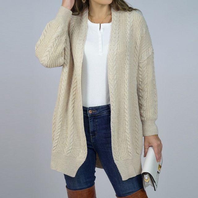 Plain Cable Knit Open Front Cardigan CA1057