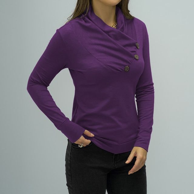 T-shirt slim à manches longues et boutons unis CA1046