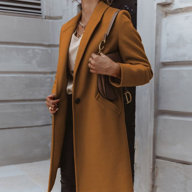 Lapel Plain Single-Button Coat CA1067