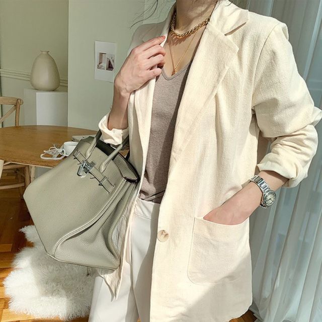 Einfarbiger Leinenblazer AH331