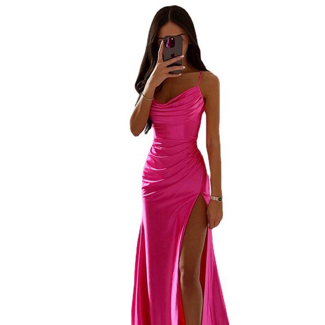 Spaghetti Strap Plain Side-Slit Maxi Corset Dress CG1