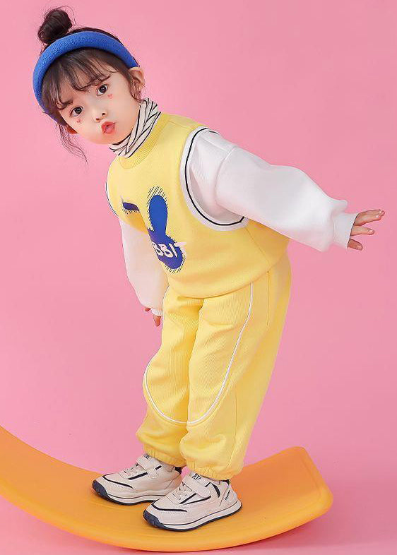 Yellow Pockets Patchwork Cotton Kids Two Pieces Set Print Long Sleeve Ada Fashion