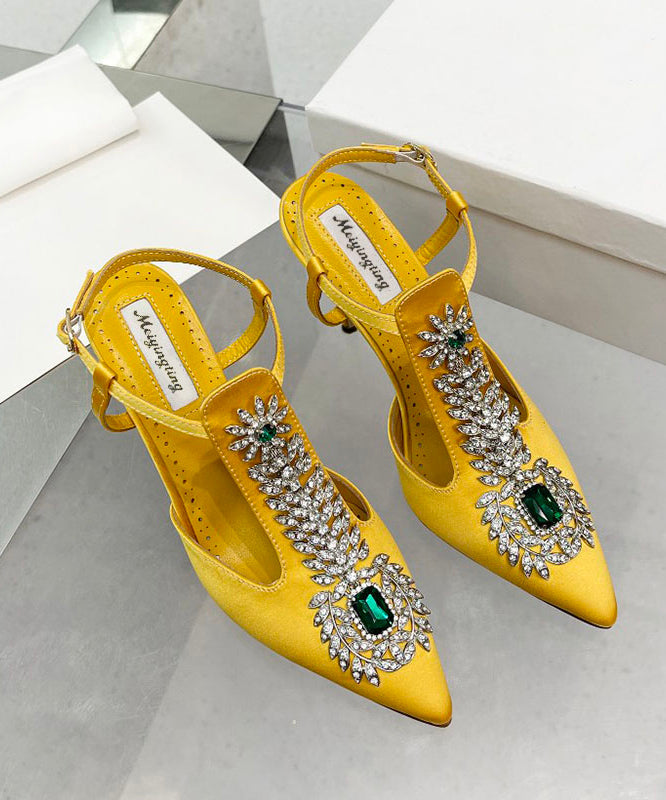Yellow Splicing Stiletto Sandals Pointed Toe Hollow Out AH227