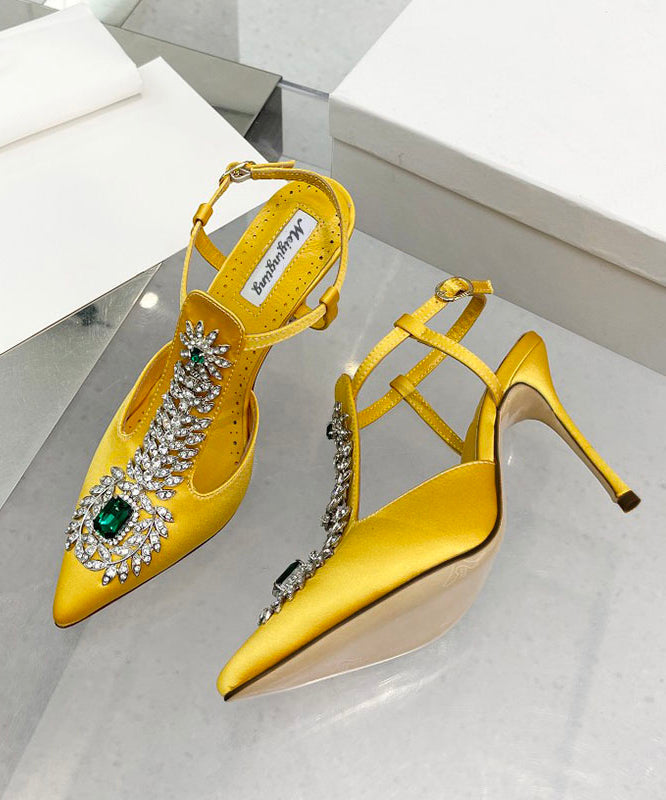 Yellow Splicing Stiletto Sandals Pointed Toe Hollow Out AH227