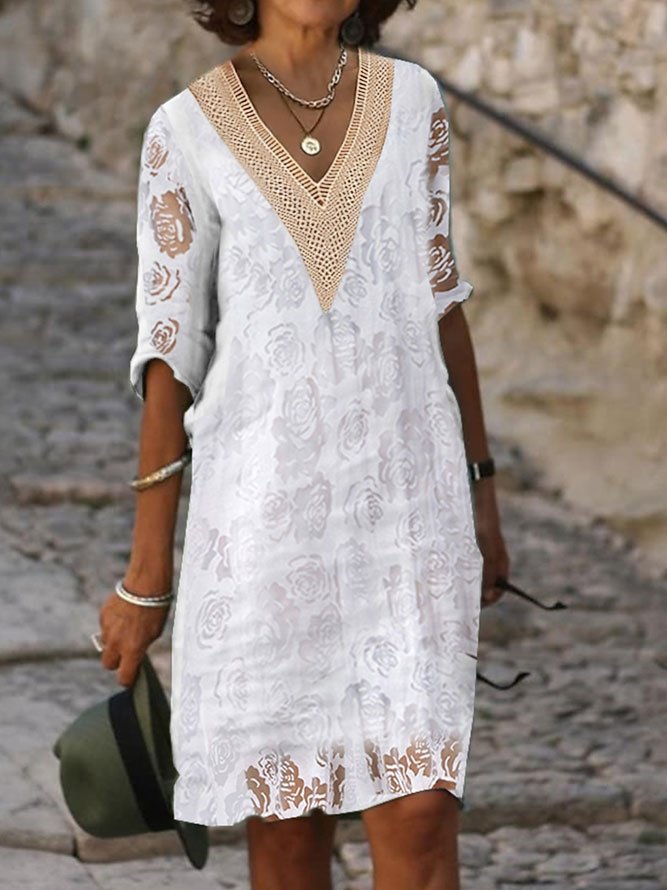 Robe simple ample à col en V WL99