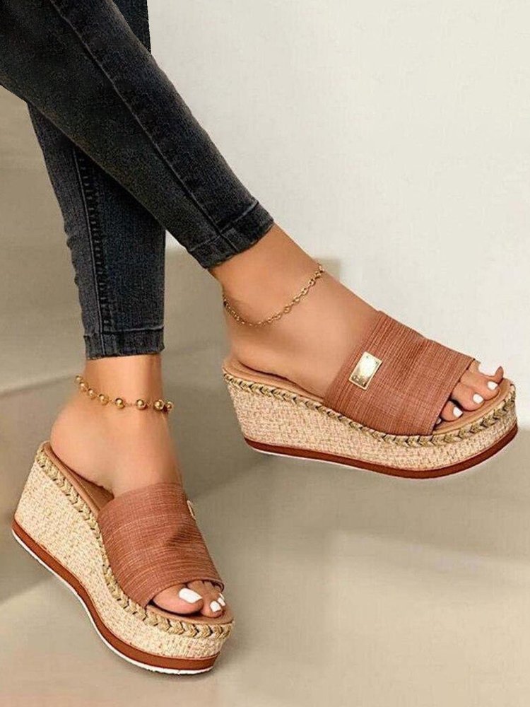 Resort Hemp Rope Sole Wedge Sandals QI115
