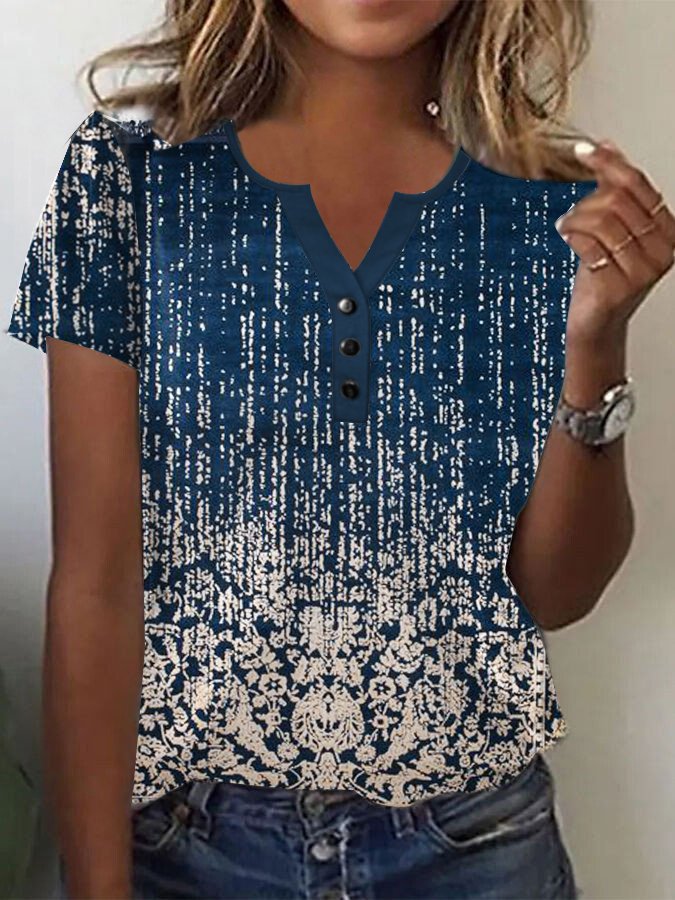 Loose Ethnic Casual Notched Shirt AT100176