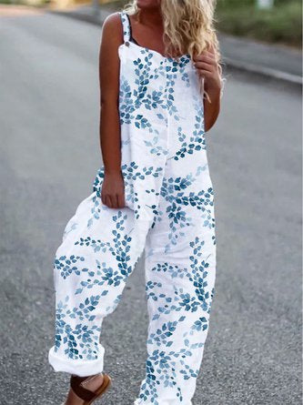Damen Casual Leaf Autumn Square Neck Loose Polyesterfaser Ärmelloses Camisole Normalgröße Jumpsuit & Strampler CM10