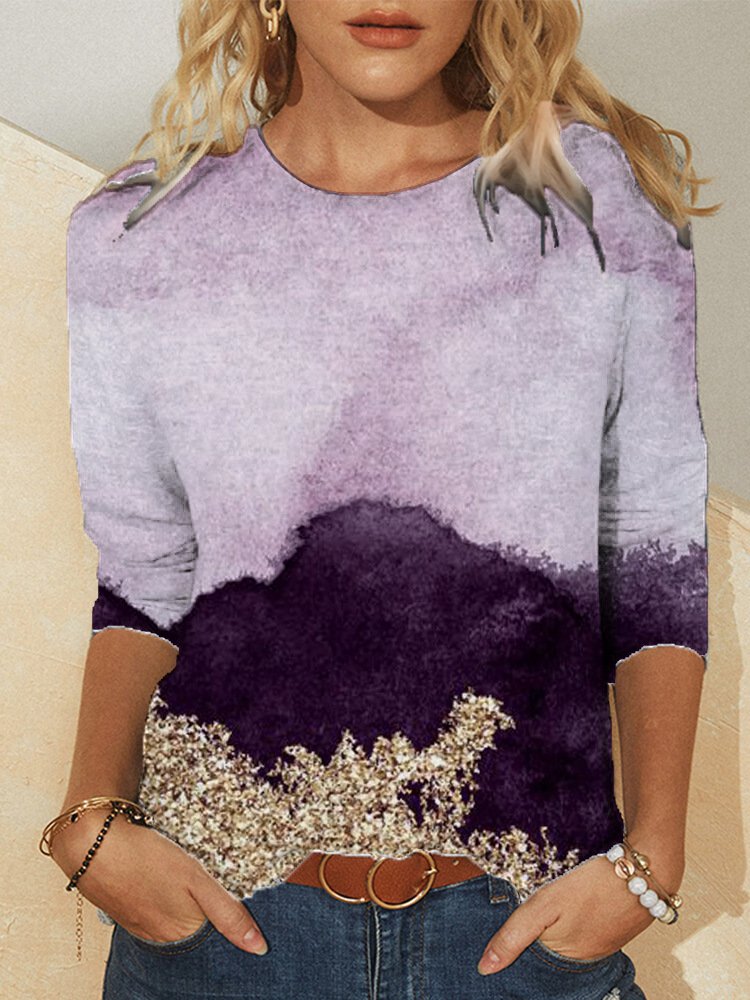 Women's Printed Long Sleeve Crew Neck Casual T-shirt AT100119