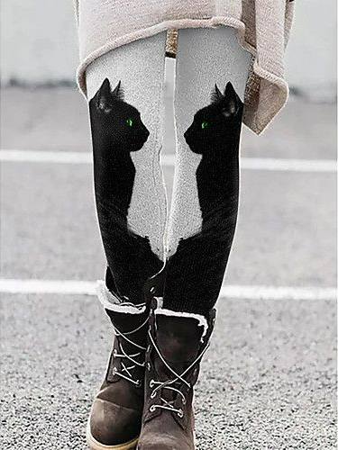 Women Casual Autumn Cat Micro-Elasticity Daily Regular Fit Elastic Band Regular Regular Size Leggings AH727