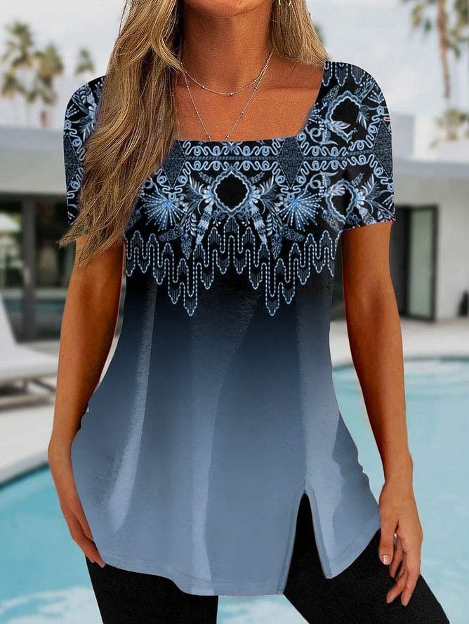 Jersey Square Neck Boho Loose Shirt mm261
