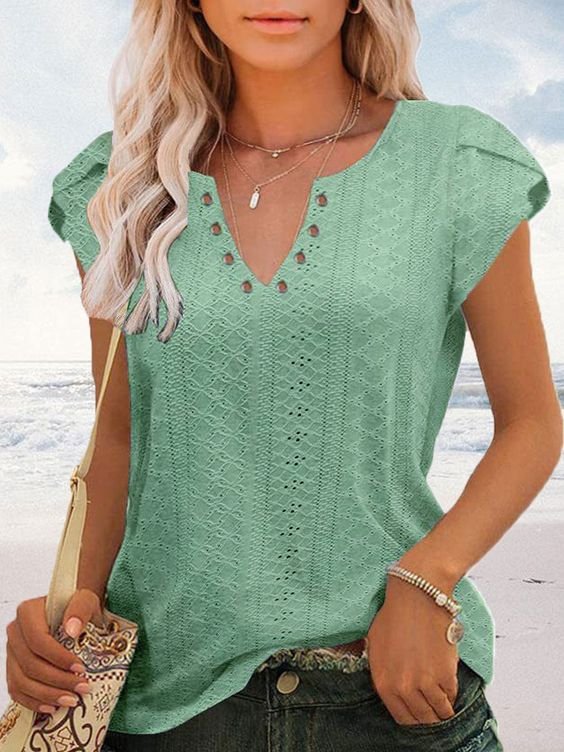 V Neck Vacation Plain Shirt AC10058
