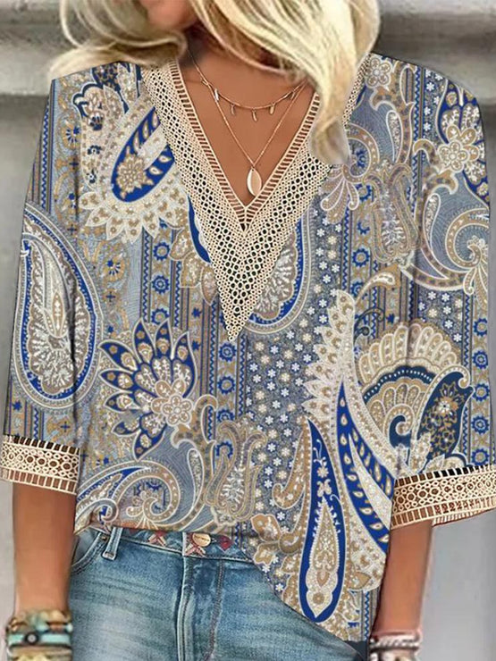 Ethnic Lace V Neck Shirt mm268
