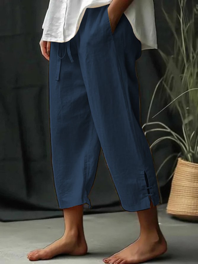 Elastic Band Loose Plain Casual Pants WX83