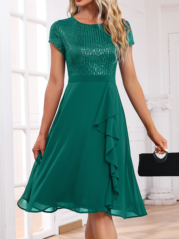 Regular Fit Elegant Plain Glitter Dress WC82