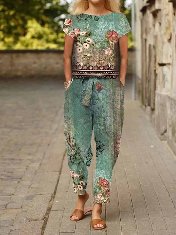 Casual Crew Neck Jersey Two-Piece Set QF108