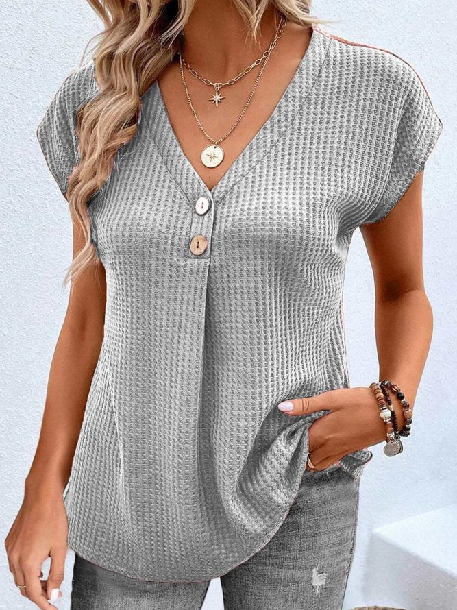 V Neck Plain Casual Shirt mm284