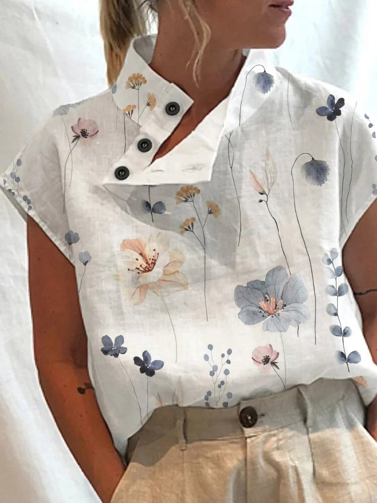 Floral Casual Loose Buckle Shirt WI108