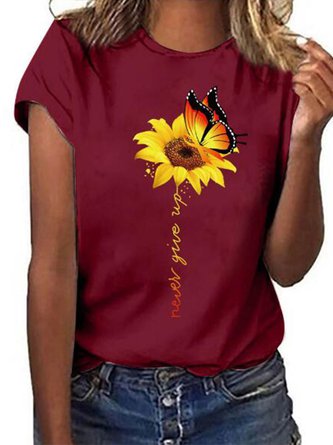 Printed Round Neck Cotton-Blend Short Sleeve shirt & Top MMq49
