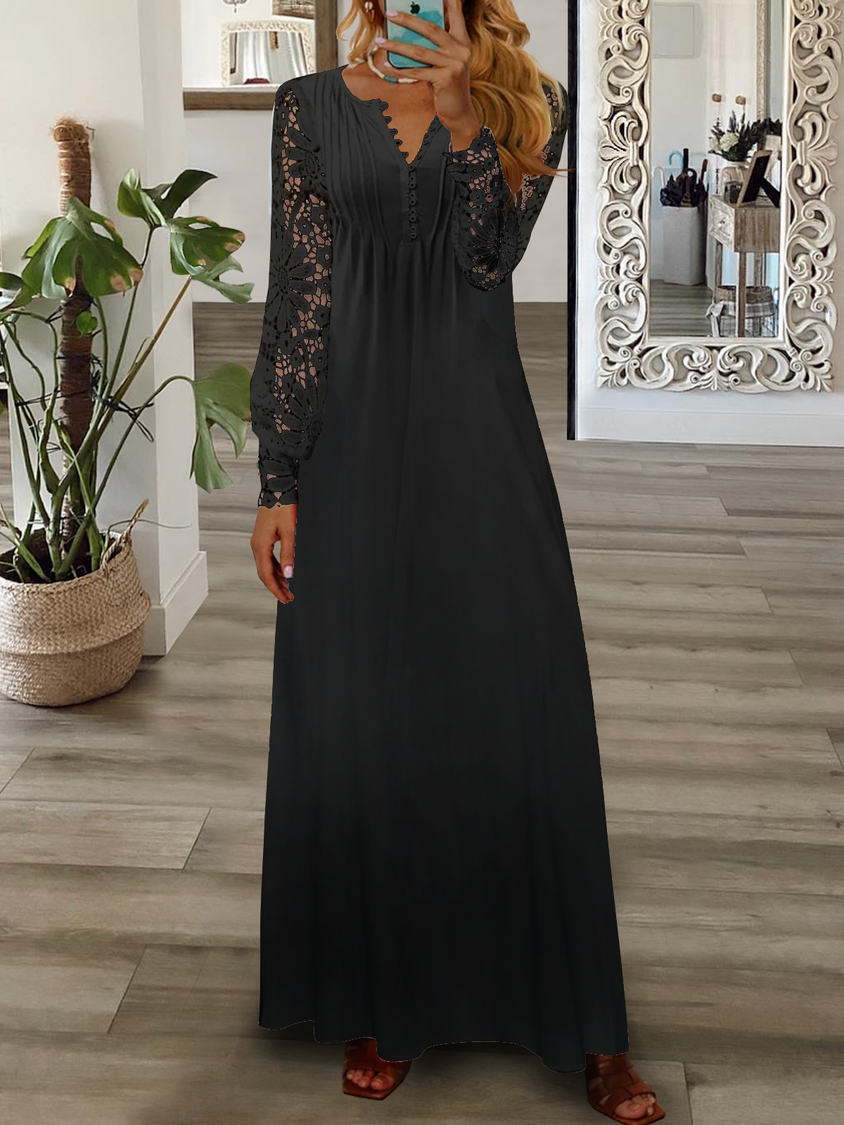 Loose Casual Half Open Collar Lace Dress DK1054
