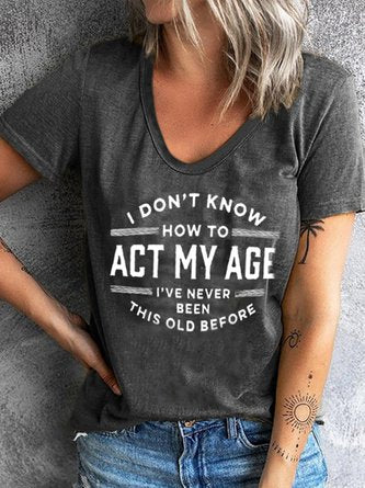Letter Casual V Neck Short Sleeve T-Shirt MMq2