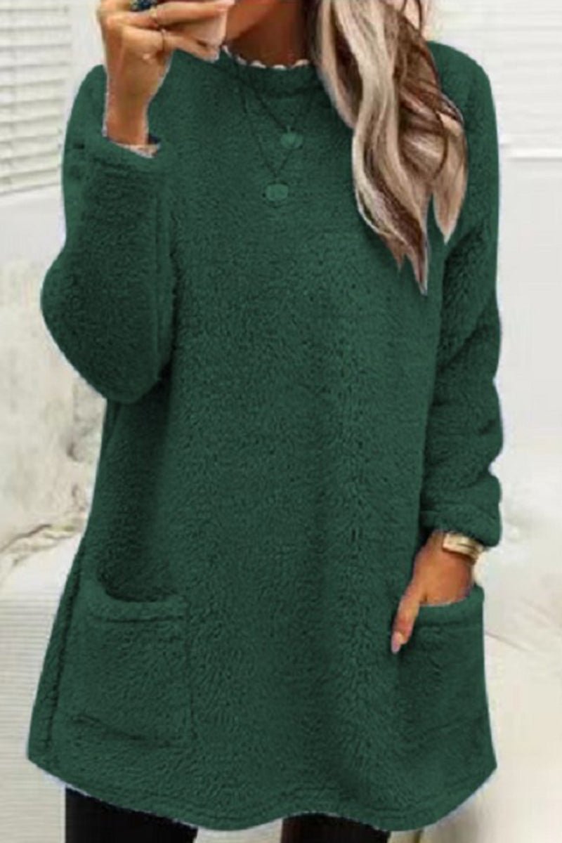 Robe thermique décontractée à col ras du cou en peluche DK1027